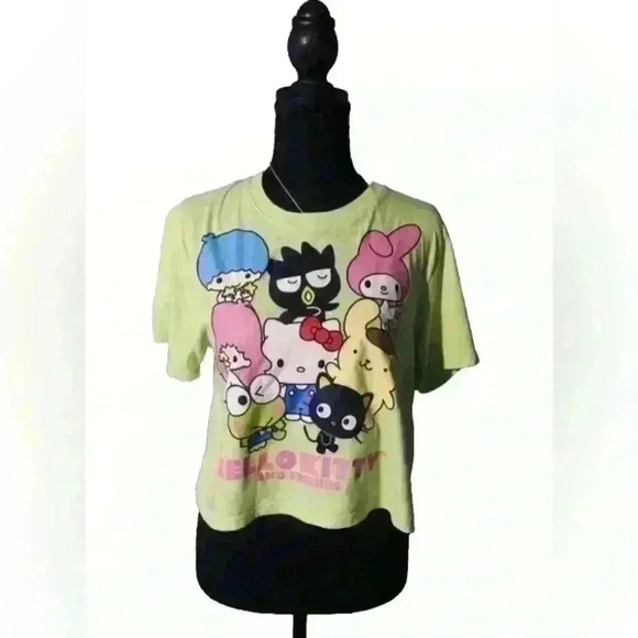 Hello Kitty Tops - Hello Kitty Friends Shirt Womens M Crop Top Chunky Lime Anime Graphic Print Tee